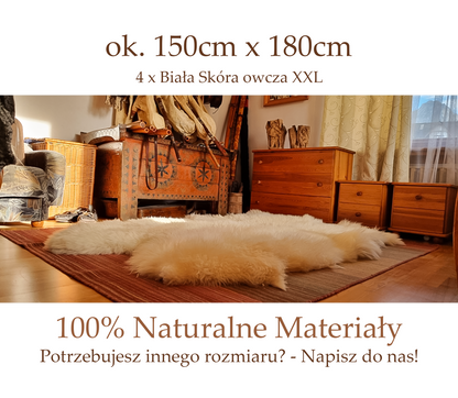 Dywan Naturalny z 4 Białych skór owczych 150cm x 180cm Dywan Naturalny